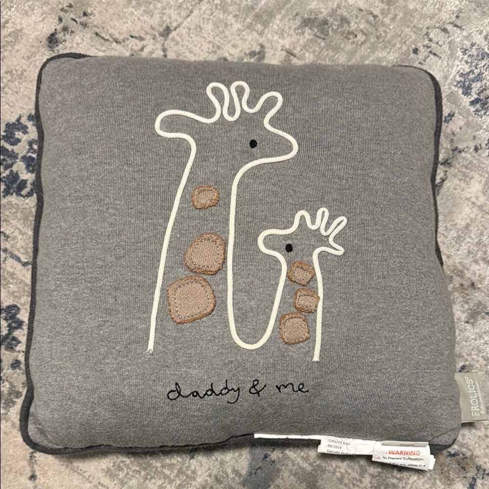 Frolics- ‘Daddy & me’ Soft Gray Square Pillow with giraffes